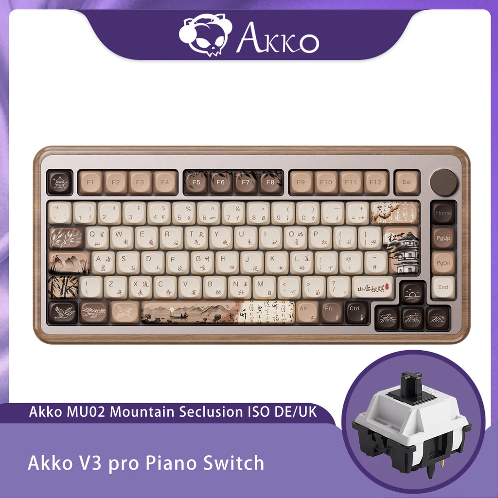 Akko MU02 75% Mountain Seclusion Wooden Mechanical Gaming Keyboard VIA ISO DE/UK RGB Hot Swap BT5.0/2.4G Wireless &Type-C Wired