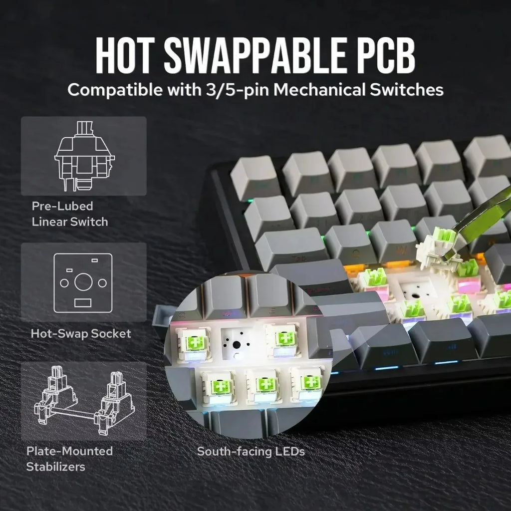 AULA F75 MAX 75% Wireless Mechanical Keyboard with TFT Screen Knob Hot Swappable Wired/Bluetooth/2.4G E-sports Gaming Keyboard