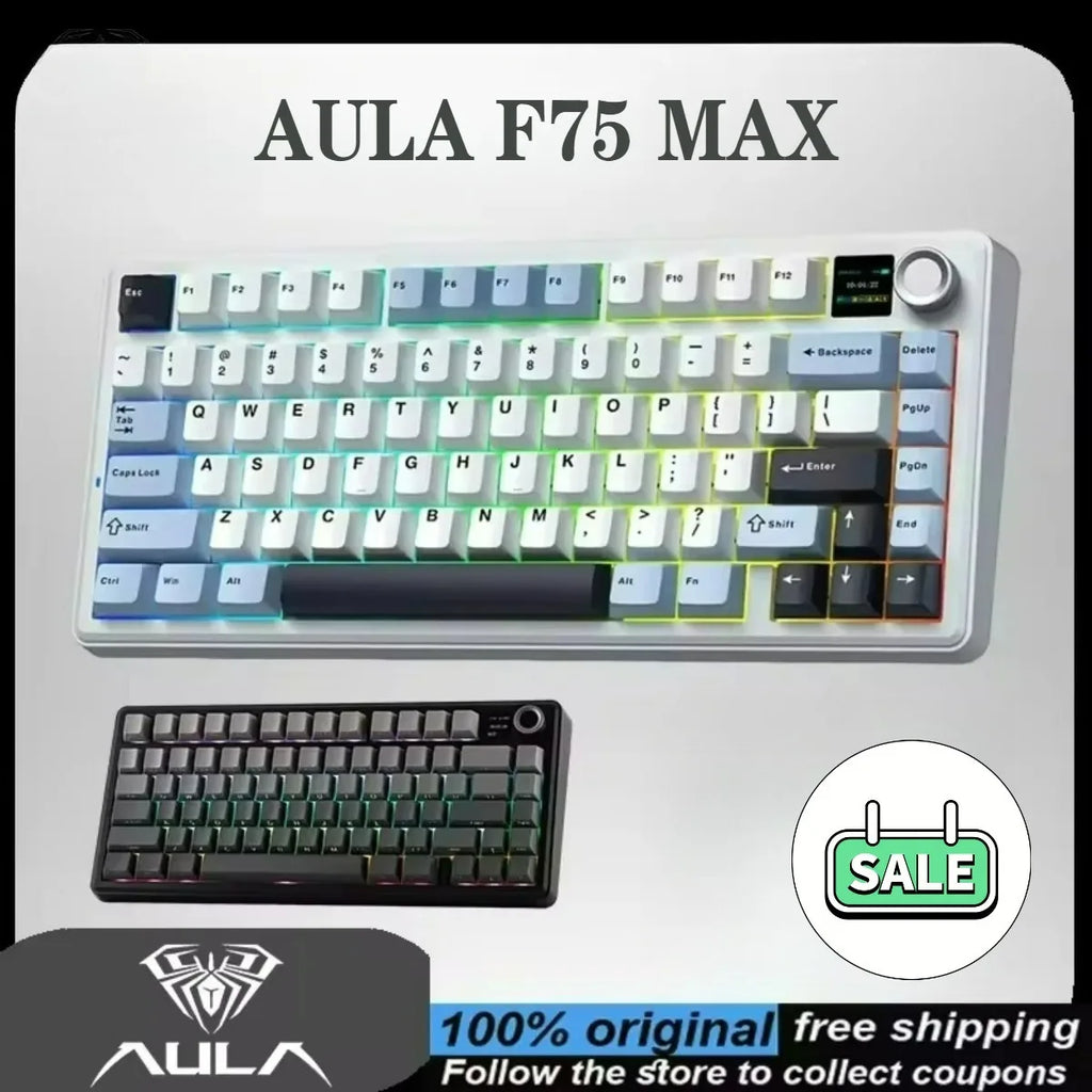 AULA F75 MAX 75% Wireless Mechanical Keyboard with TFT Screen Knob Hot Swappable Wired/Bluetooth/2.4G E-sports Gaming Keyboard