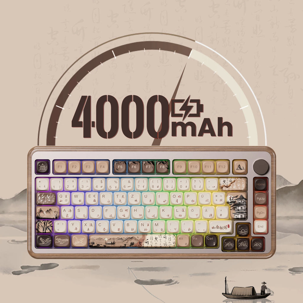 Akko MU02 75% Mountain Seclusion Wooden Mechanical Gaming Keyboard VIA ISO DE/UK RGB Hot Swap BT5.0/2.4G Wireless &Type-C Wired